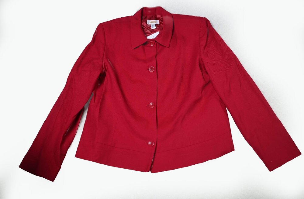 NWT Talbots Womens Red 100% Wool Button Front Blazer Jacket Coat USA Size 16